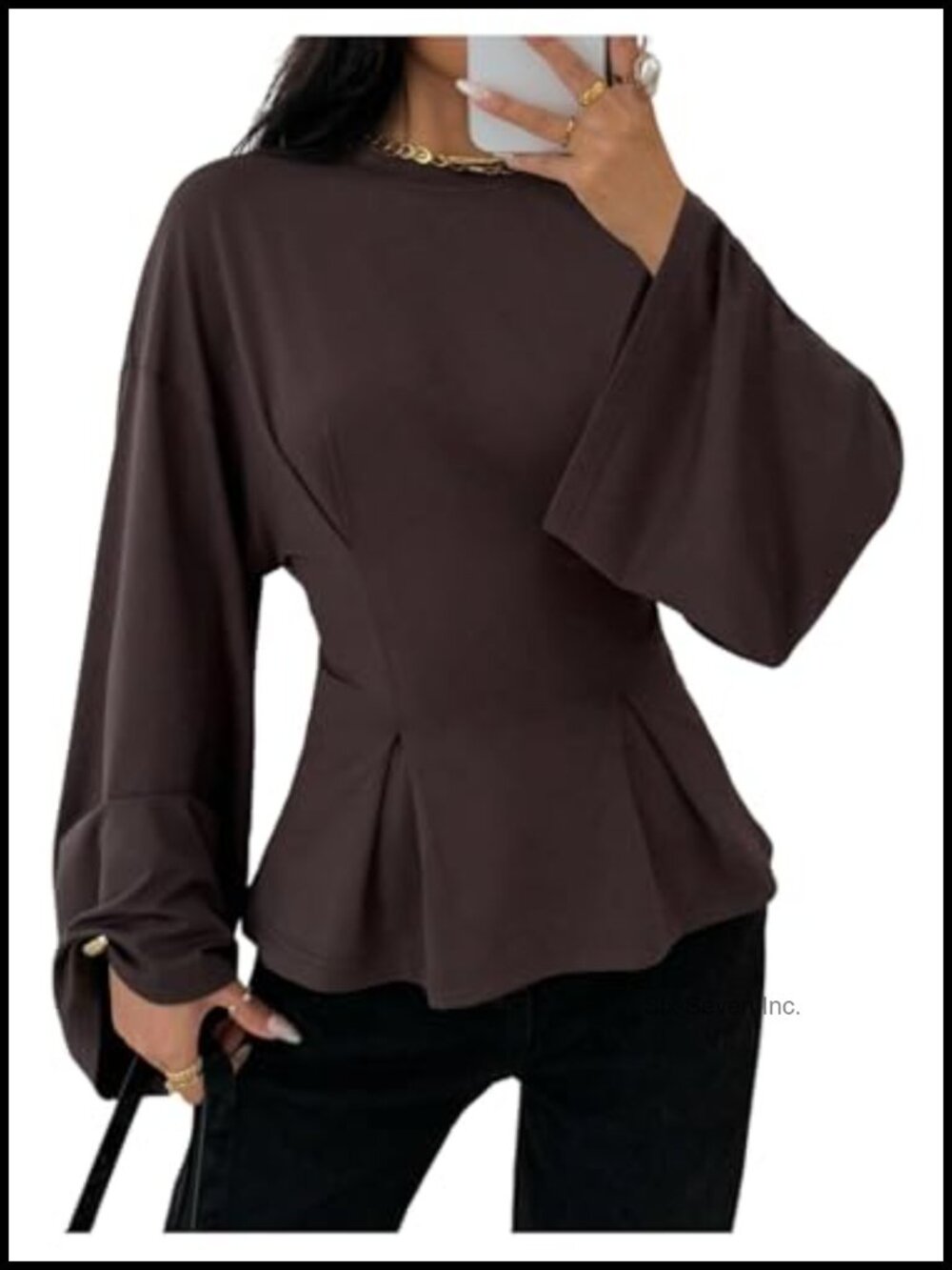 Ruffle Peplum Long Sleeve T-Shirt Cinched Waist Work Top